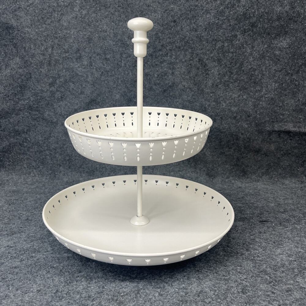 IKEA Garnera 2 Tier Serving Stand Off White Metal Cupcake Tray Tulip Cutout